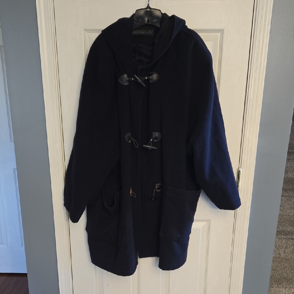Navy Hooded Women's Wool Coat